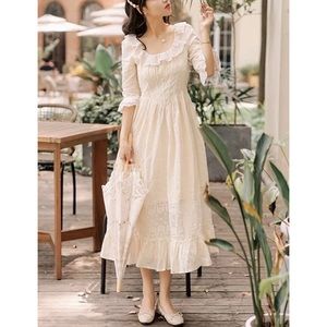 Dreamy Vintage Inspired Cream Ruffled Dress